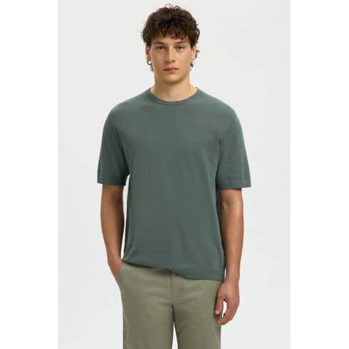 Selected regular T-shirt groen fijn gebreid