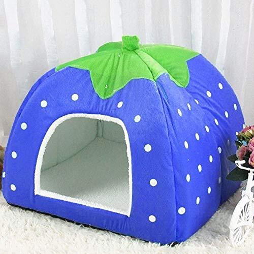 wenjinghua WJH Aardbei vormige Opvouwbare Short Pluche Pet House Nest, Maat: L (rood) (Color : Dark Blue)