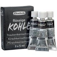 Schmincke Liquid charcoal - Verfset - 3 stuks - waterverf - 3 kleuren - verschillende kleuren - 5 ml