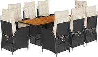 vidaXL 9-delige tuinset met kussens, zwart, van polyrotan