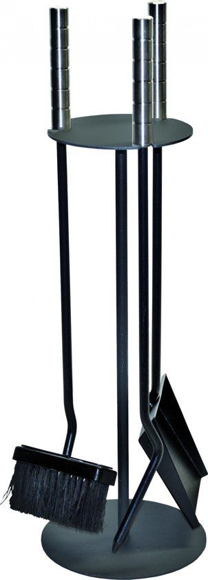 VuurZon TT 08 Haardset 3-delig zwart met RVS handgrepen - 3-delig