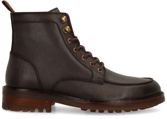 Manfield Heren Bruine Leren Veterboots Maat 44