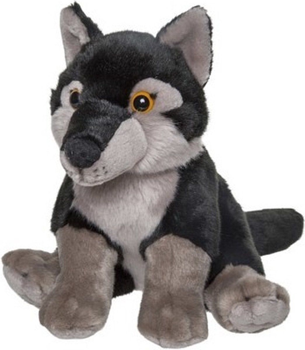 Nature Planet Pluche wolf knuffel zwart 24 cm