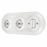 Inbouw SET Inbouw stopcontact, porselein, retro-stijl, dubbele schakelaar, 3-voudig, alles-in-één, wit