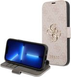 Guess iPhone 13 Pro Max Bookcase hoesje - Effen Roze - Kunstleer