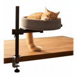 Relaxdays Kattenbed voor aan bureau, verstelbaar, 360° draaibaar, 20 kg, Ø 38 cm, grijs/zwart