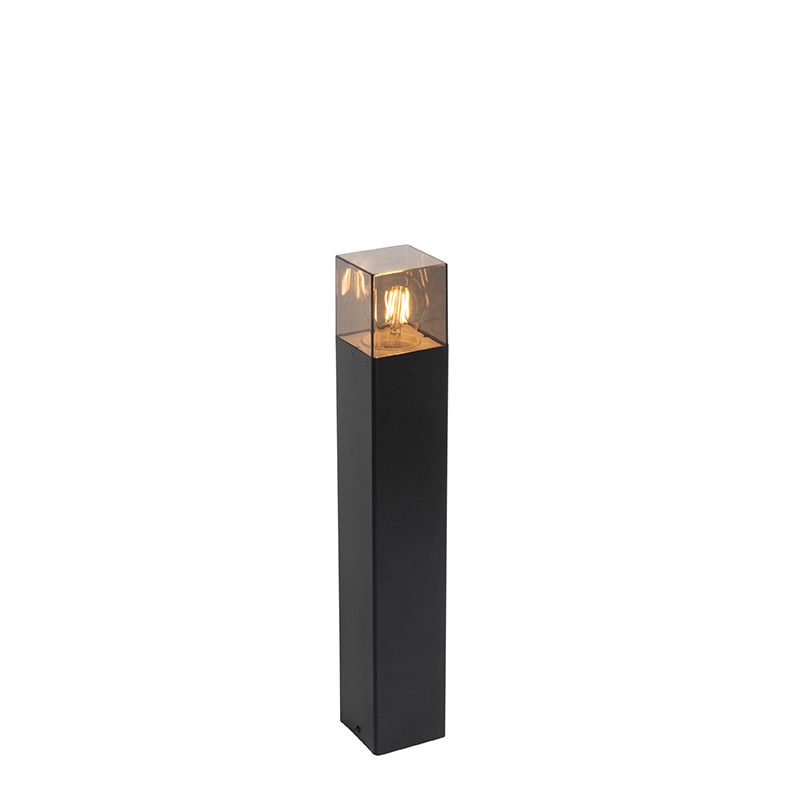 QAZQA Staande buitenlamp zwart met smoke kap 50 cm IP44 - Denmark