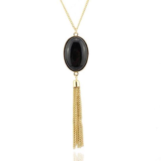 Deja Jewels Lookinggoodtoday Halsketting Ovale Natuursteen - Zwart
