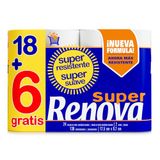 Renova Toiletpapier, 24 rollen (18 + 6), dubbellaags, wit papier, zeer zacht, zeer duurzaam, absorberend