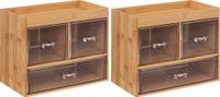 5Five Sieraden/make-up organizer - 2x stuks - 3 lades - 24 x 20 cm - rechthoek - bamboe/kunststof