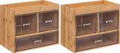 5Five Sieraden/make-up organizer - 2x stuks - 3 lades - 24 x 20 cm - rechthoek - bamboe/kunststof