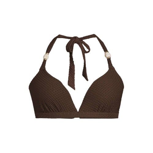 BEACHWAVE voorgevormde halter bikinitop met lurex en textuur - donkerbruin