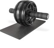 Hop-Sport Buikspierwiel AB Roller – Met Antisliphandgrepen en Kniebeschermmat voor Core Training – Zwart