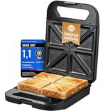 ProfiCook PC ST 1329 sandwichmaker voor 4 sandwiches tegelijkertijd, antiaanbakplaten, geen verbranding, sandwichmachine 1600 W, bereidingsindicator, sandwichbroodrooster