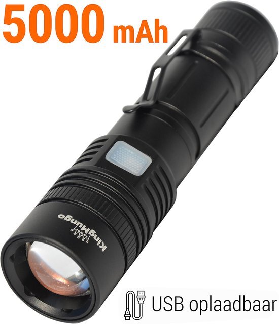 King Mungo Zaklamp LED Oplaadbaar USB 5000 mAh Militaire Zaklamp 1200 Echte Lumen KM-55
