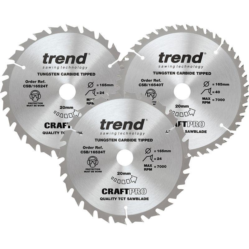 Trend circular saw blade set 165x20x1.5mm (3 pcs)