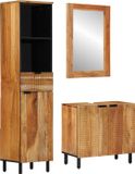 vidaXL Ensemble de meubles de salle de bain avec étagère, 3 pièces, marron, acacia, bois massif
