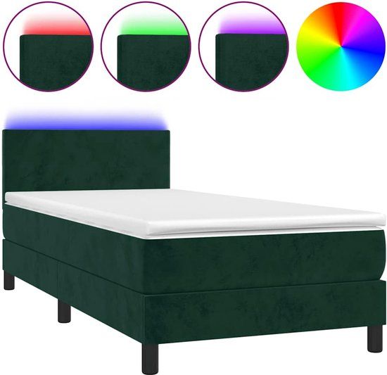 vidaXL Boxspring met matras en LED fluweel donkergroen 90x200 cm