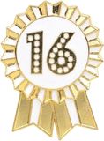 Talking Tables 16e verjaardag badge rozet metaal emaille goud wit herbruikbare accessoires meisjes volwassenen kinderen 16 schattig 16 feestbenodigdheden 4,5 cm, Metaal