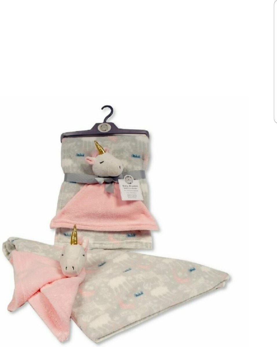 Snuggle baby babydeken met unicorn knuffeldoekje grijs/roze set 2 delig grijs