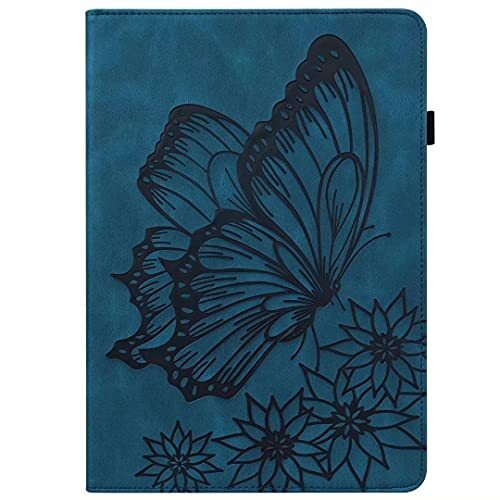 TUUNKMUY Voor Samsung Galaxy Tab A8 10.5 2021) Hoesje, Vlinder PU Lederen Case Stand Functie Folip Flip Cover Portemonnee Kaartsleuf Hoesje met Penhouder Beschermende Tablet Case Blauw