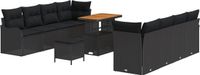 vidaXL Tuinbank Set 11-delig Zwart Poly Rattan