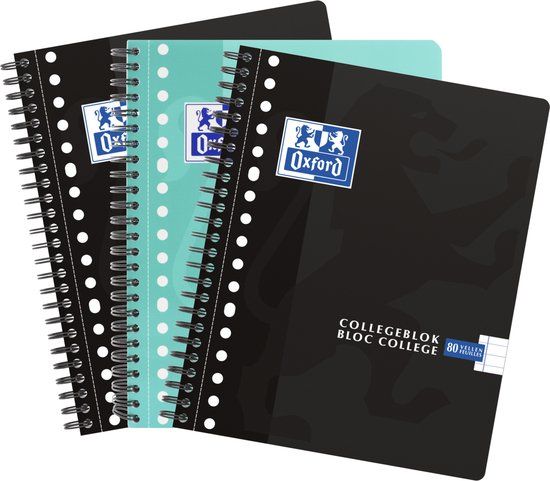 Oxford Collegeblokken - A5 - Lijn - 80 pagina's - 3 stuks - Zwart/Turquoise