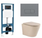 QeramiQ Dely Toiletset - inbouwreservoir Qeramiq Flush - slim zitting - kunststof licht grijze bedieningsplaat - rechthoekige knoppen - beige