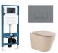 QeramiQ Dely Toiletset - inbouwreservoir Qeramiq Flush - slim zitting - kunststof licht grijze bedieningsplaat - rechthoekige knoppen - beige