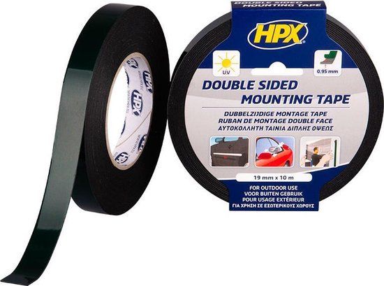 HPX Dubbelzijdige bevestigingstape - zwart 19mm x 10m