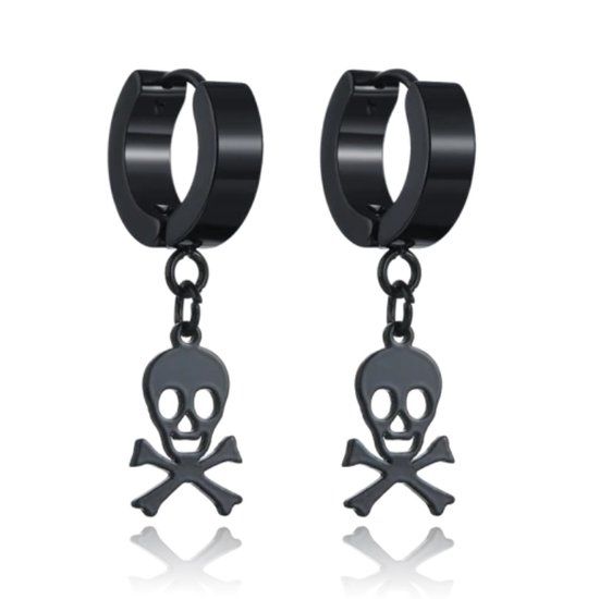LGT JWLS Lookinggoodtoday Mannen oorringen zwart van edelstaal met een skull