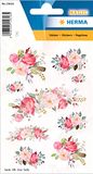 HERMA 15616 Stickers rozen klein/groot, 9 stuks, roze bloemenstickers van zijde stof, kinderetiketten voor fotoalbum, dagboek, poëziealbum, scrapbooking, decoratief