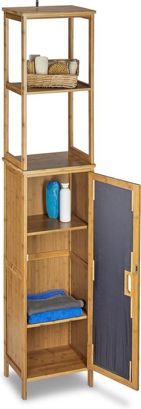 Merkloos Relaxdays Badkamerkast bamboe - met deur - 170 x 33,5 x 28 cm
