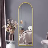 MirrorOutlet Volledige lengte gouden grote hoge gebogen metalen moderne wandspiegel: 160 x 53 cm