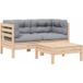 Salon de jardin 3 pièces, mobilier de terrasse, table et chaise pour relax avec coussins gris bois de pin massif -yz444549