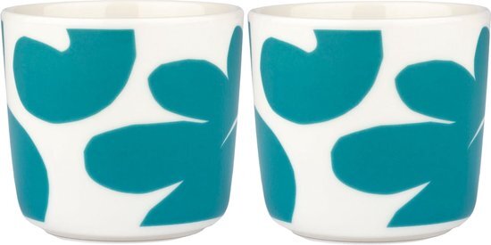 Marimekko - LEIKKO - Koffiekop - 2dl - Blauw Wit - Zonder oor -Set van 2