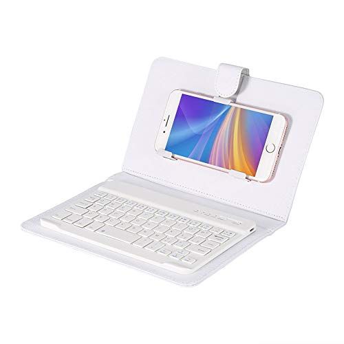 Oumij Opvouwbaar Bluetooth-toetsenbord - Draagbaar draadloos toetsenbord met afneembare beschermhoes, voor 4,5"-6,8" Bluetooth mobiele telefoon - Compatibel voor Android/Windows/iOS mobiele telefoons (wit)