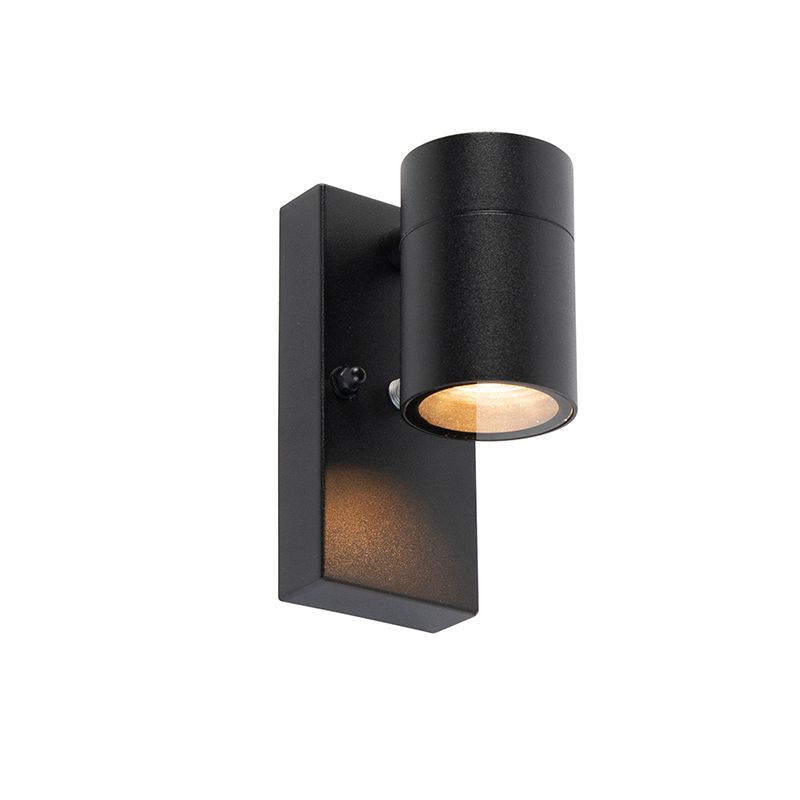 QAZQA Solo Buitenwandlamp - Zwart - Met Licht-Donker Sensor - RVS - GU10