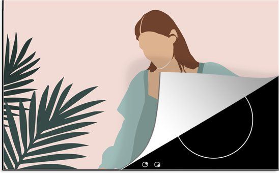 KitchenYeah® Inductie beschermer 77x51 cm - Zomer - Vrouw - Planten - Tropisch - Inductiebeschermer - Inductiemat - Inductieplaat mat