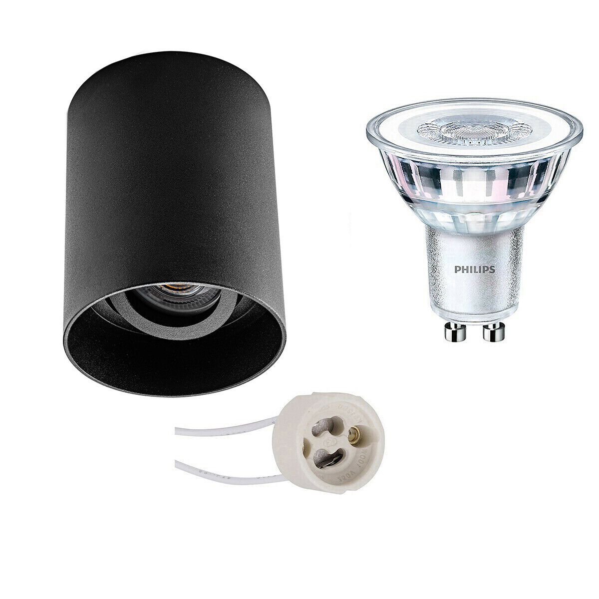 BES LED Opbouwspot Set - Pragmi Luxina Pro - GU10 Fitting - Opbouw Rond - Mat Zwart - Verdiept - Kantelbaar - Ø90mm - Philips - CorePro 827 36D - 4W - Warm Wit 2700K - Dimbaar