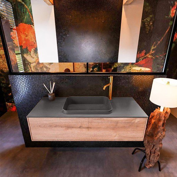 Mondiaz ERIN 120cm badmeubelset Washed oak met 1 lade + Wastafel RIDGE Dark grey