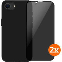 BlueBuilt Back Cover iPhone 16e Zwart + Privacy Filter Screenprotector Glas Duo Pack