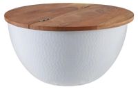 Table basse TRIANE en bois d'acacia et métal blanc martelé 60 cm