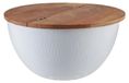 Table basse TRIANE en bois d'acacia et métal blanc martelé 60 cm