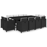 VidaXL 13-delige Tuinset met Kussens Poly Rattan Zwart