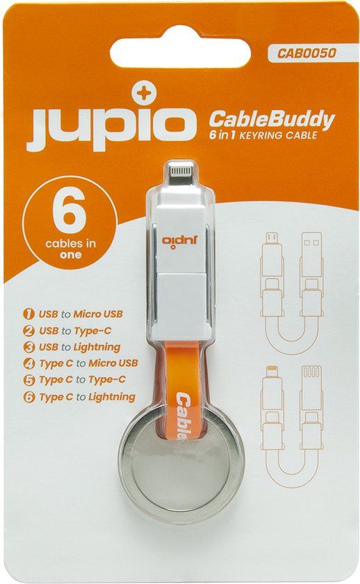 Jupio Cablebuddy Multicable 6-in-1 - USB-C, USB 2.0 A, Micro, Lightning - White/Orange