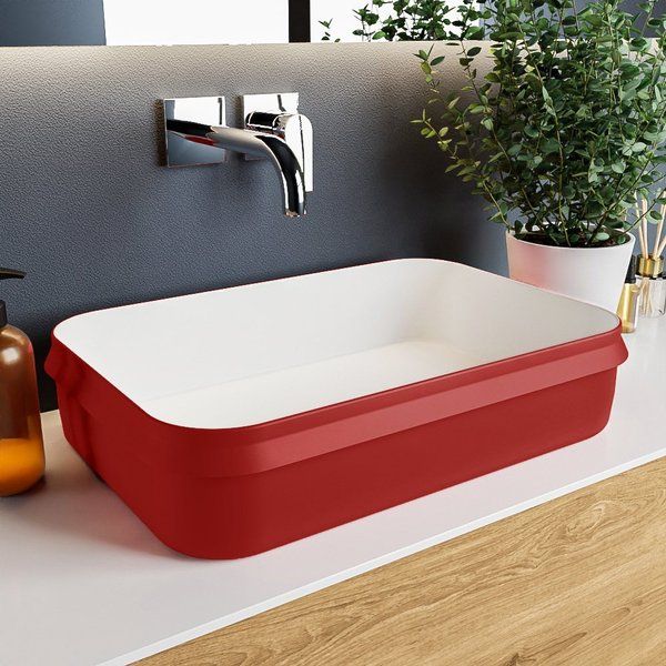 Mondiaz Arvo waskom 55x38x13cm rechthoek opbouw Solid Surface Fire/Talc