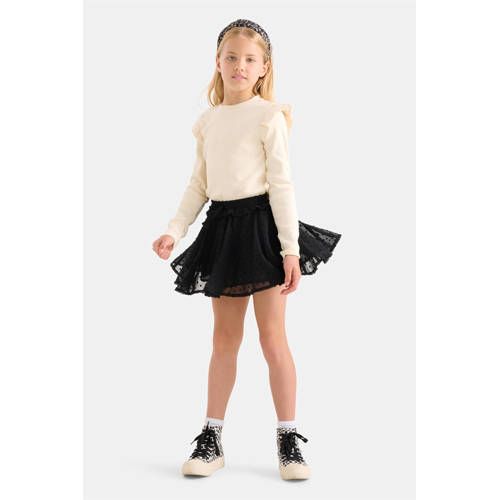 Shoeby ribgebreide top met ruches ecru