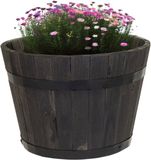 Mega Collections Plantenbak/bloempot Barrel - acacia hout - antraciet - D40 x H24 cm