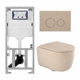Geberit QeramiQ Dely Swirl Toiletset - 36.3x51.7cm - Geberit UP320 inbouwreservoir - met Burda frame - 35mm zitting - bedieningsplaat taupe - ronde knoppen - mat beige